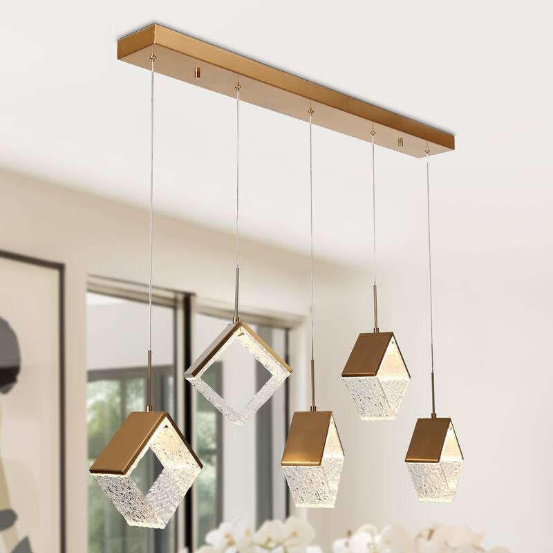 Modern 5-Light LED Gold Chandelier Linear Island Lights for Dining Room - W 40.1" * H 11.8" * D 7.7"