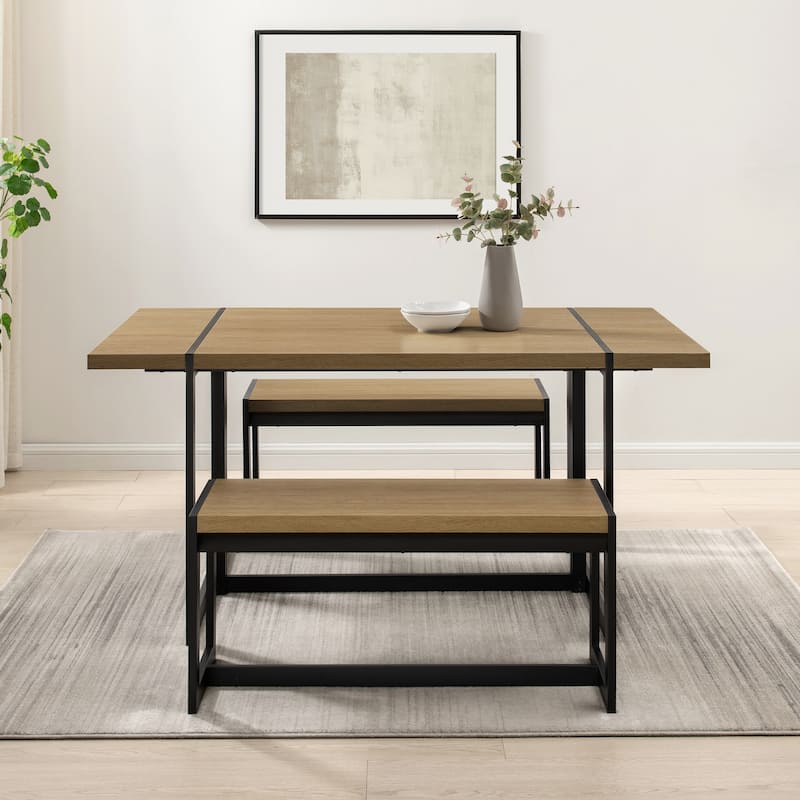Middlebrook Designs Urban 3-Piece Metal and Wood Dining Set - Coastal Oak/Black