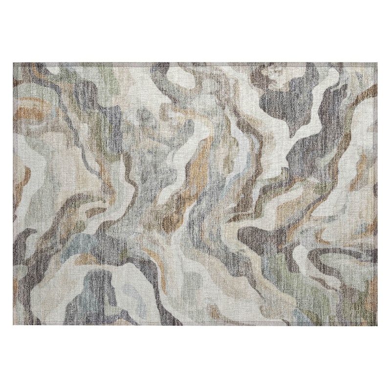 Machine Washable Indoor/Outdoor Modern Brushstrokes Chantille Rug