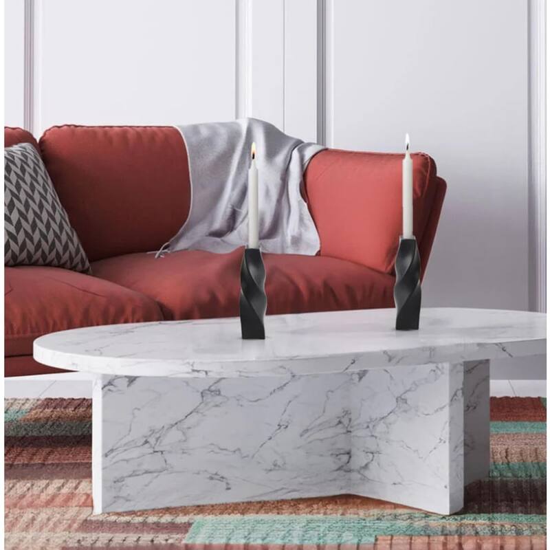 Black Tall Curvy Taper Candlesticks Set of Two Ceramic Decor