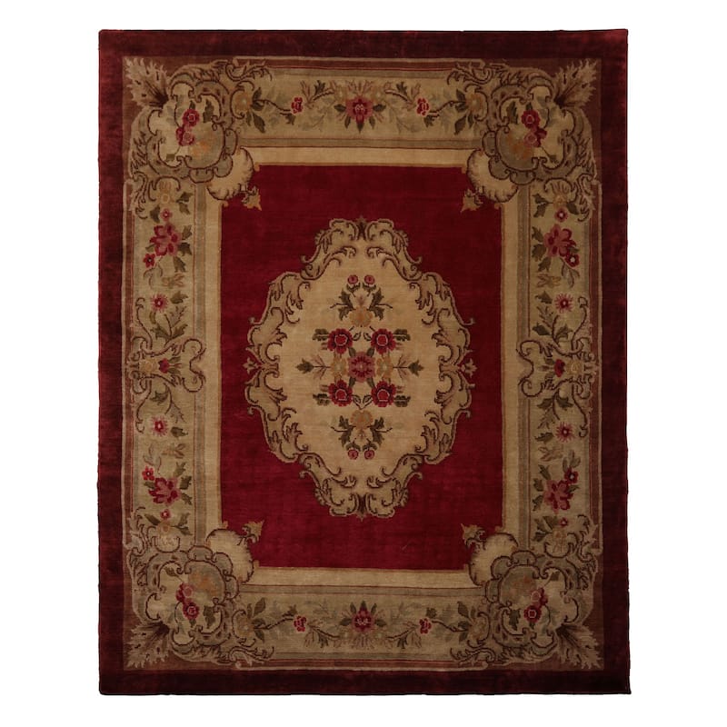 7'8''x9'5'' Hand Knotted Wool Crimson French Aubusson Savonnerie Rug - 7' 8'' x 9' 5'' - 7' 8'' x 9' 5''