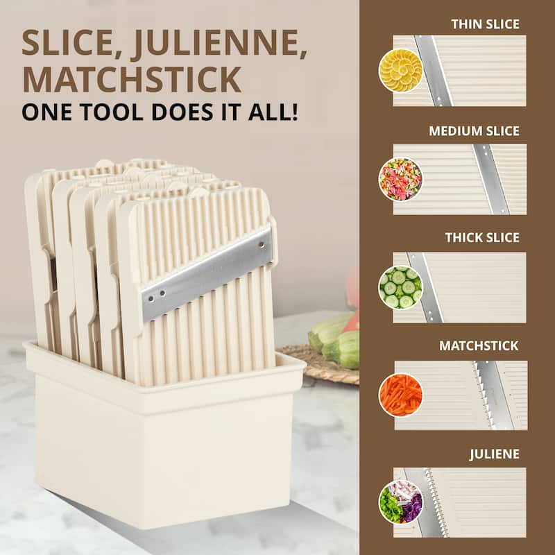 NutriSlicer Upright Mandoline Slicer - 5 Stainless Steel Blades, BPA-Free and Dishwasher Safe