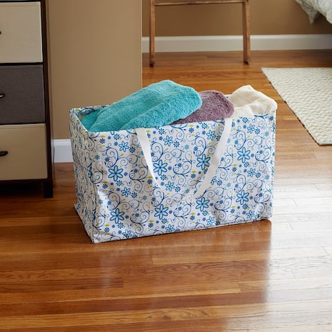 KRUSH CONTAINER Rectangle Tote Bag, Blue and Yellow Floral - 22'' x 11'' 13''