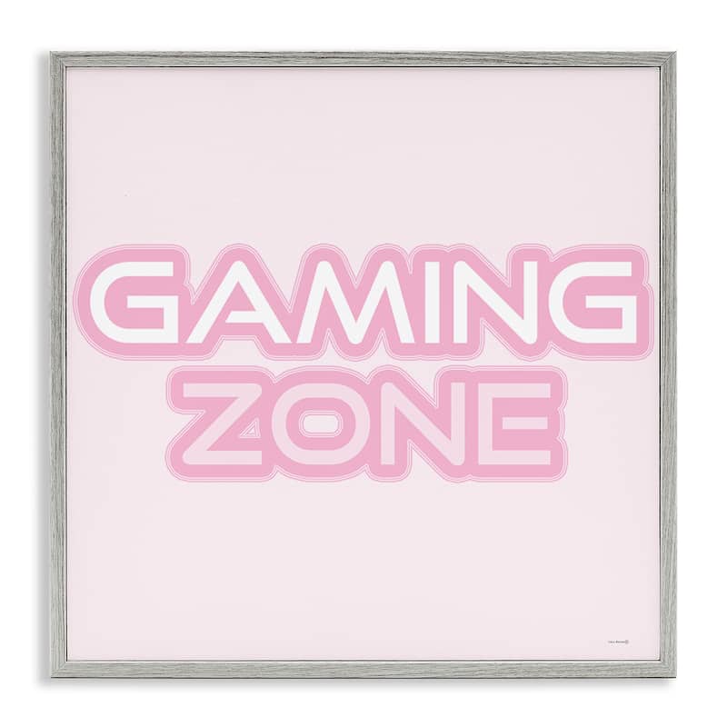 Stupell Pastel Pink Gaming Zone Framed Giclee Art Design By Yass Naffas Designs - 17 x 17 - Grey