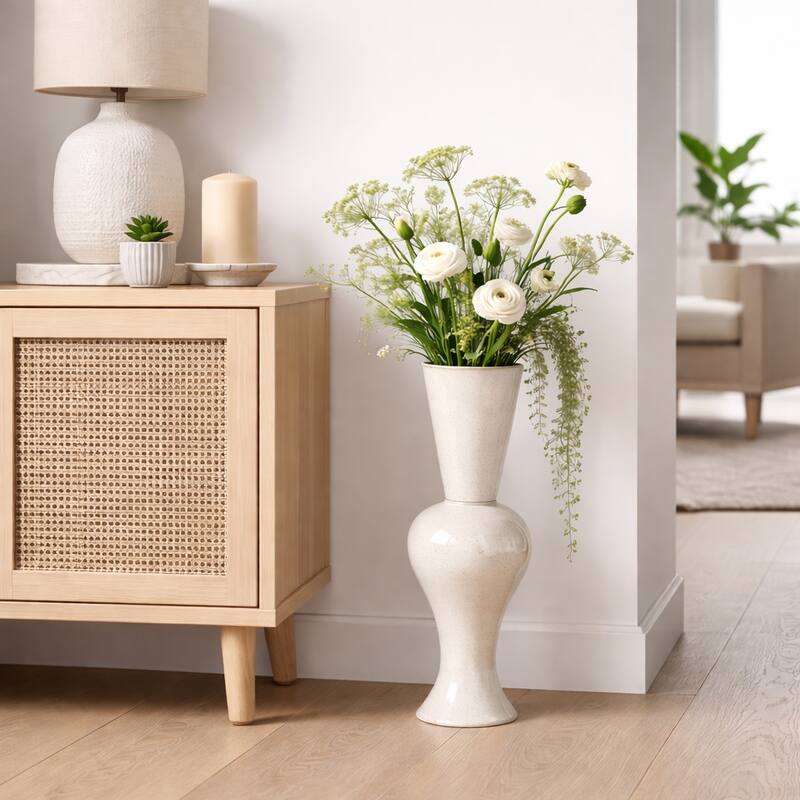 Artistic Sculptural Pedestal Tall Vase for Home Decor - Ivory