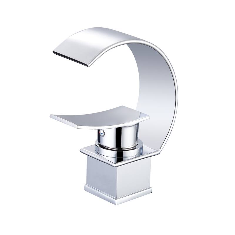 Mondawe Luxury C-Shape Arc Waterfall Spout Single Handle 8 inch Widespread Bathroom Sink Faucet With Pop-up Drain in Matte Black