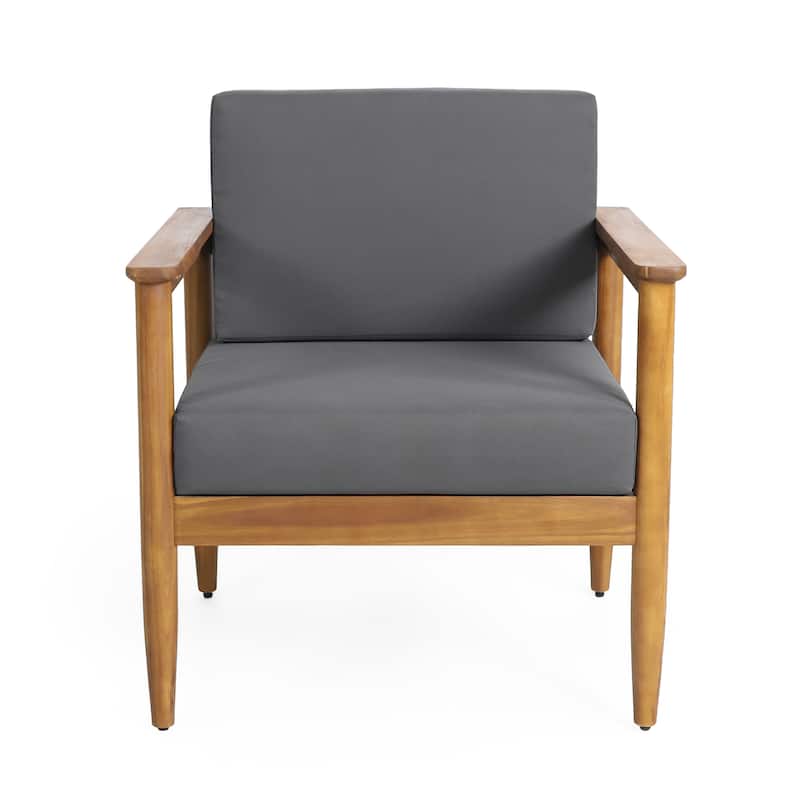 Gavin Club Chair Dark Grey Acacia Wood and Fabric Water-Resistant Outdoor Patio 29in Wide