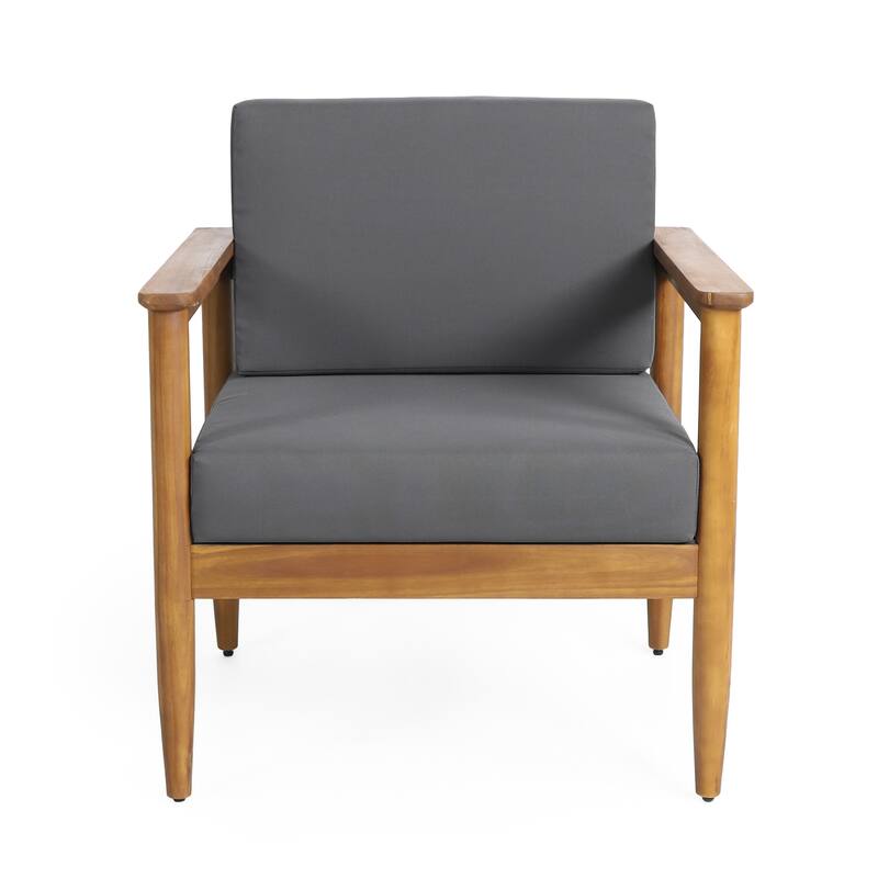 Magnolia Acacia Wood Outdoor Club Chair with Cushions by Christopher Knight Home - Teak + Dark Gray
