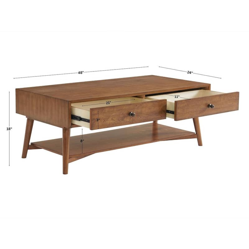 Mid-Century Modern 2-Drawer 48" Cinnamon Coffee Table