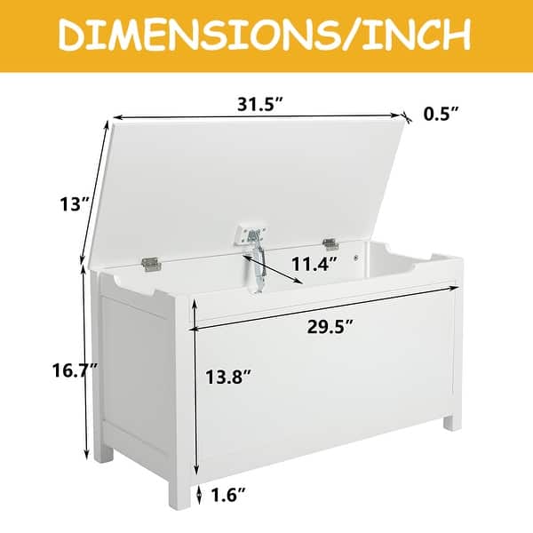 dimension image slide 0 of 2, Toy Box Toy Storage Chest Bench with Safety Hinged Lid for Ages 3+