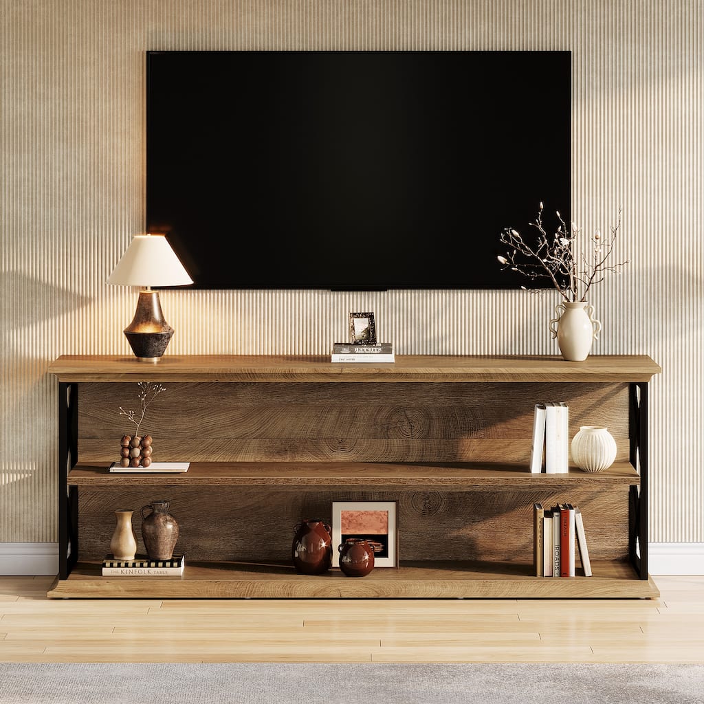 63-Inch TV Stand for 55/60/65/75-Inch TVs, TV Table with Storage Shelves, Entertainment Center