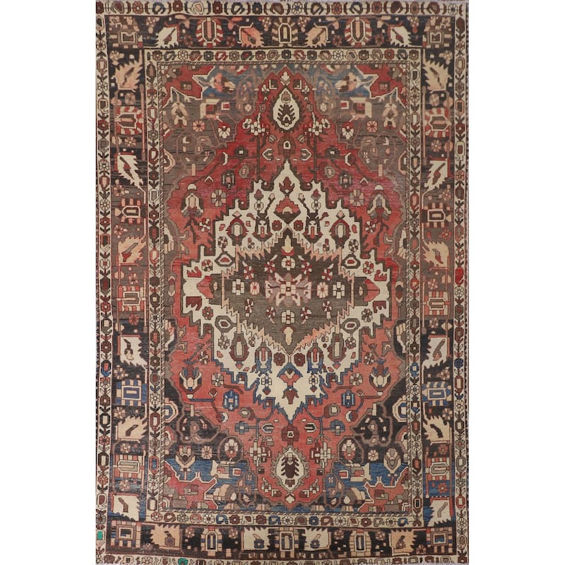 Bakhtiari Persian Vintage Area Rug Handmade Medallion Wool Carpet - 6'8"x 9'11"