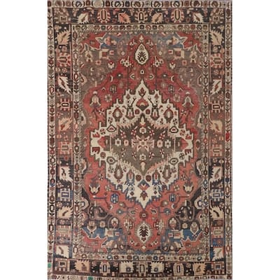 Bakhtiari Persian Vintage Area Rug Handmade Medallion Wool Carpet - 6'8"x 9'11"