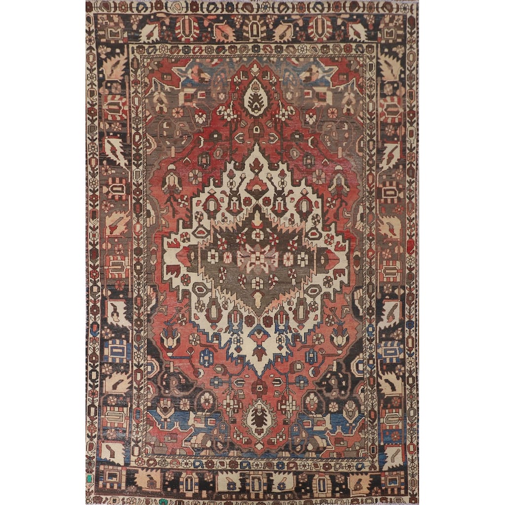 Bakhtiari Persian Vintage Area Rug Handmade Medallion Wool Carpet - 6'8"x 9'11"