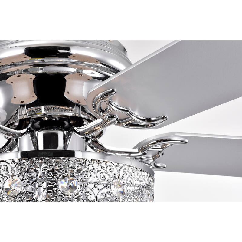 Branson Chrome 52-Inch 3-Light 3-Tier Metal & Crystal Drum Shade Lighted Ceiling Fan