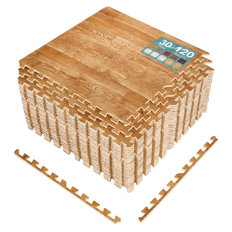 Sorbus 120 Sq. Ft. Wood Grain Floor Tiles Foam Mat EVA Interlocking Mats Tile 3/8-Inch Thick Flooring Wood Puzzle Exercise Mats - Pine