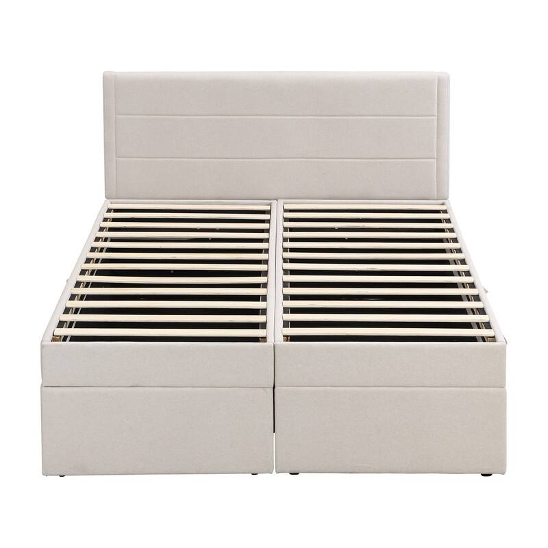 Upholstered Platform Bed with Headboard and 2 Storage Underneath, Queen