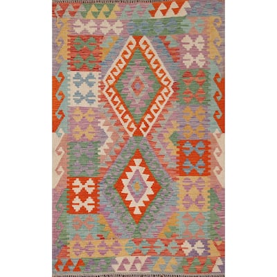 Southwestern Kilim Oriental Rug Hand-Woven Multi-Color Wool Carpet - 3'5"x 5'5"