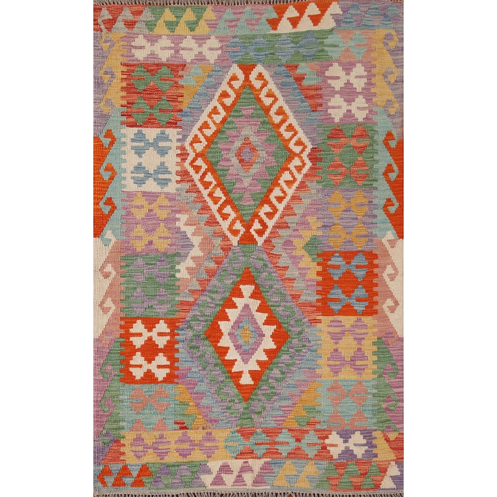 Southwestern Kilim Oriental Rug Hand-Woven Multi-Color Wool Carpet - 3'5"x 5'5"