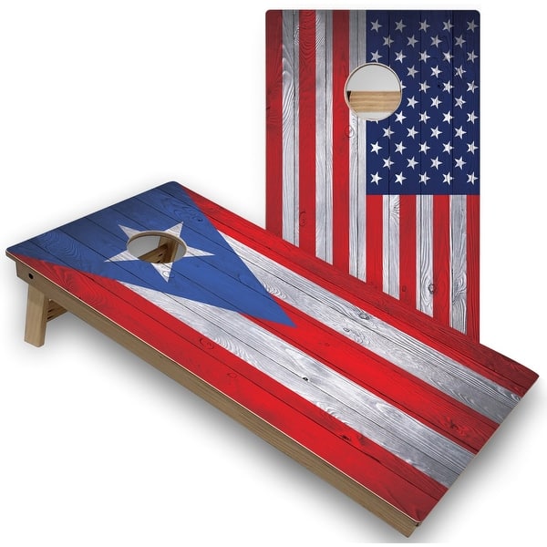 slide 2 of 6, Solid Wood Cornhole Boards - Puerto Rico & USA Flag Design Premium 2x4 (24" x 48") - Include ALL Accessories