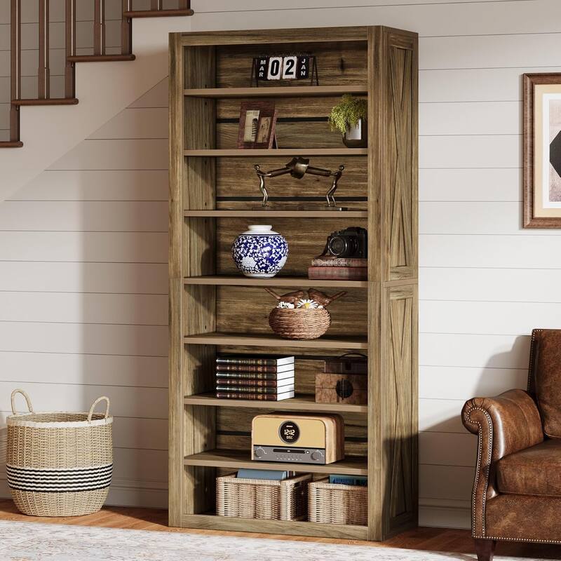 8 Tier Wooden Bookcase with Adjustable Shelves, 70.59 Inches Tall Bookshelf