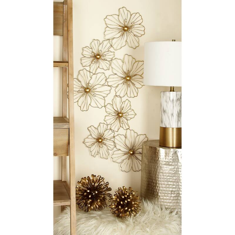 Gold or Black Metal Foiled Wire Floral Wall Decor - Gold - 43"W, 21"H