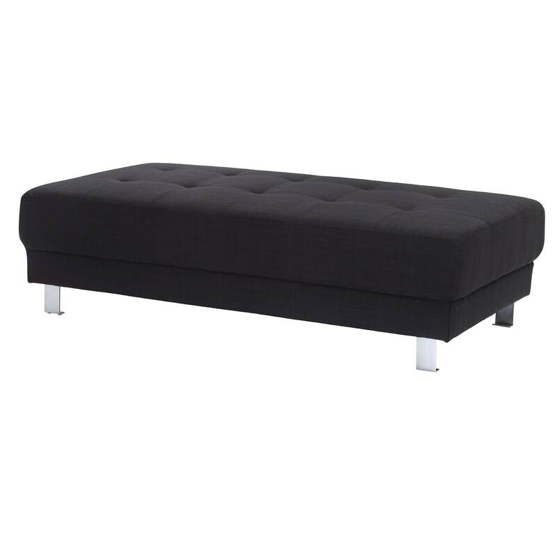 Linen Upholstered Tufted Ottoman - 57" - Black