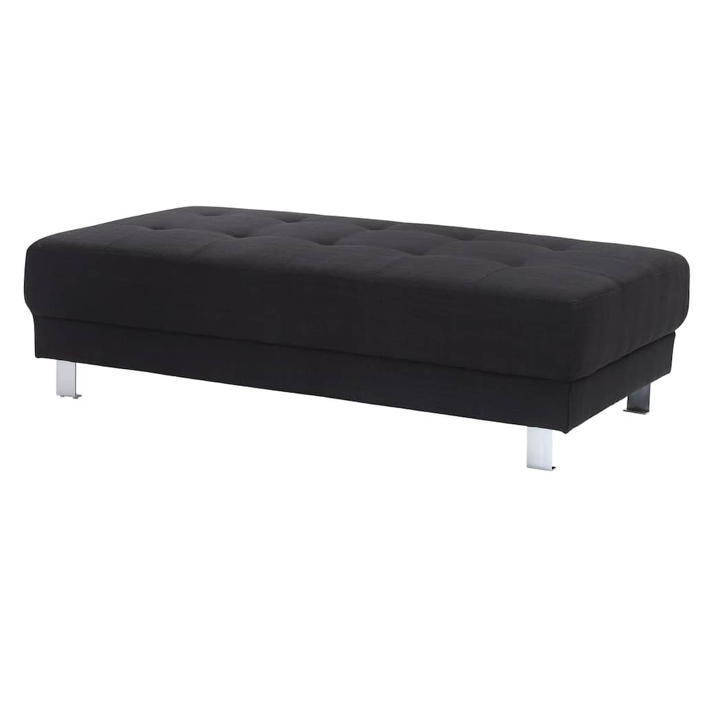 Linen Upholstered Tufted Ottoman - 57" - Black