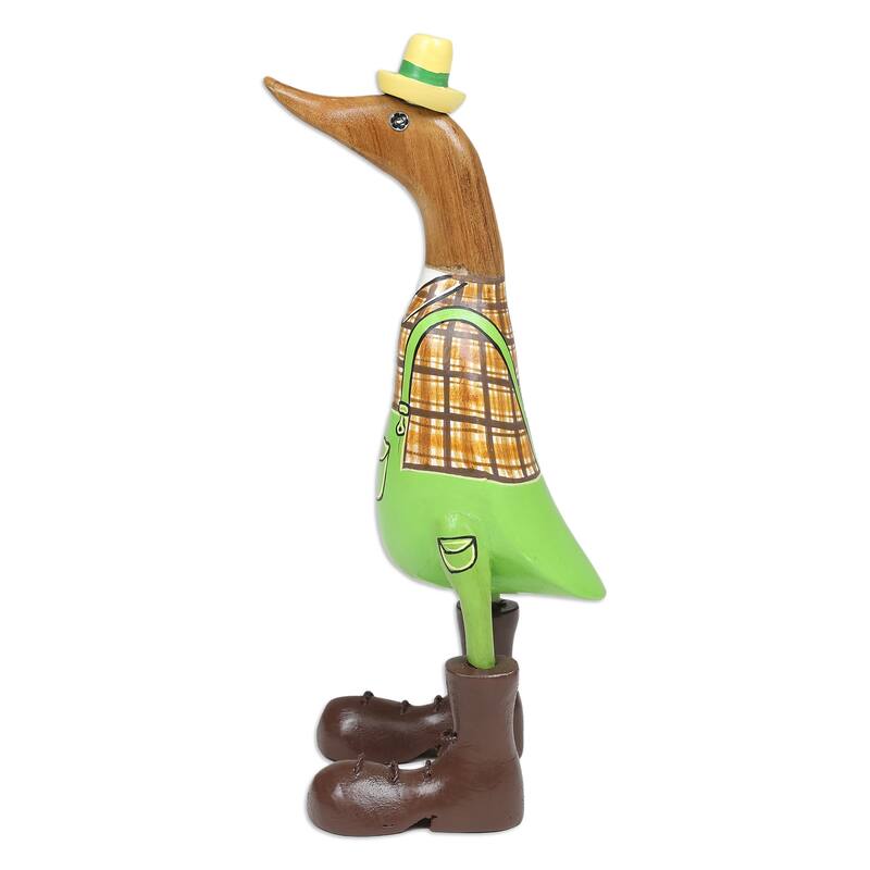 Novica Handmade Gardener Duck Bamboo Root And Teak Wood Figurine