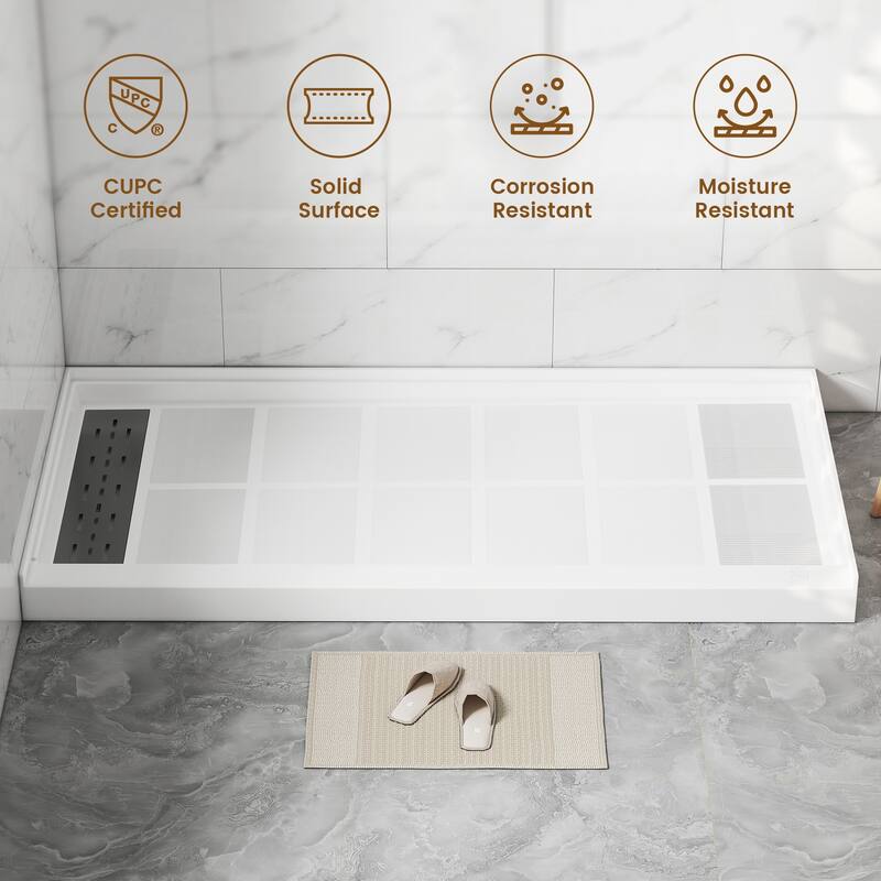60 in. x 30 in. Elegant White Single Threshold Anti-slip SMC Rectangular Shower Base with Drain and Stainless Steel Drain Cover