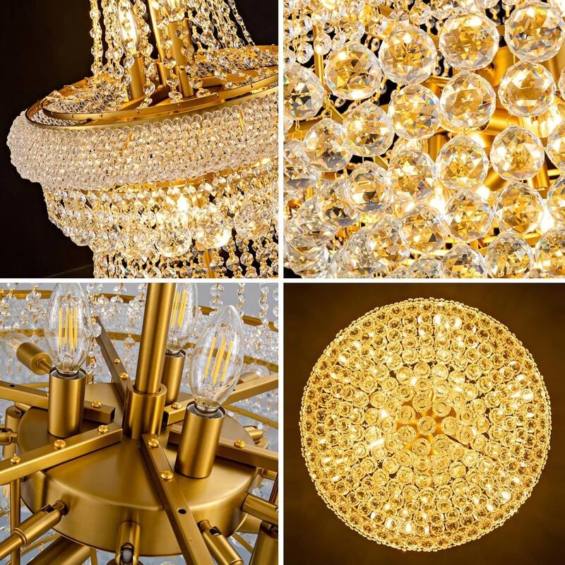 KAYLA 19-Lights High Ceiling Chandelier Modern Gold Crystal Chandeliers Large Foyer Chandelier Fixtures