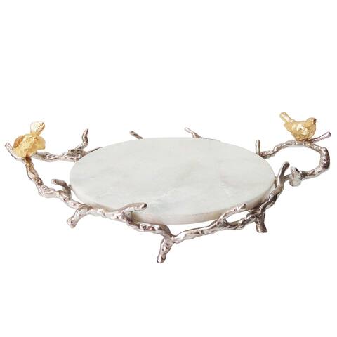 A&B Home Alvada Gold and Silver Decorative Marble Tray