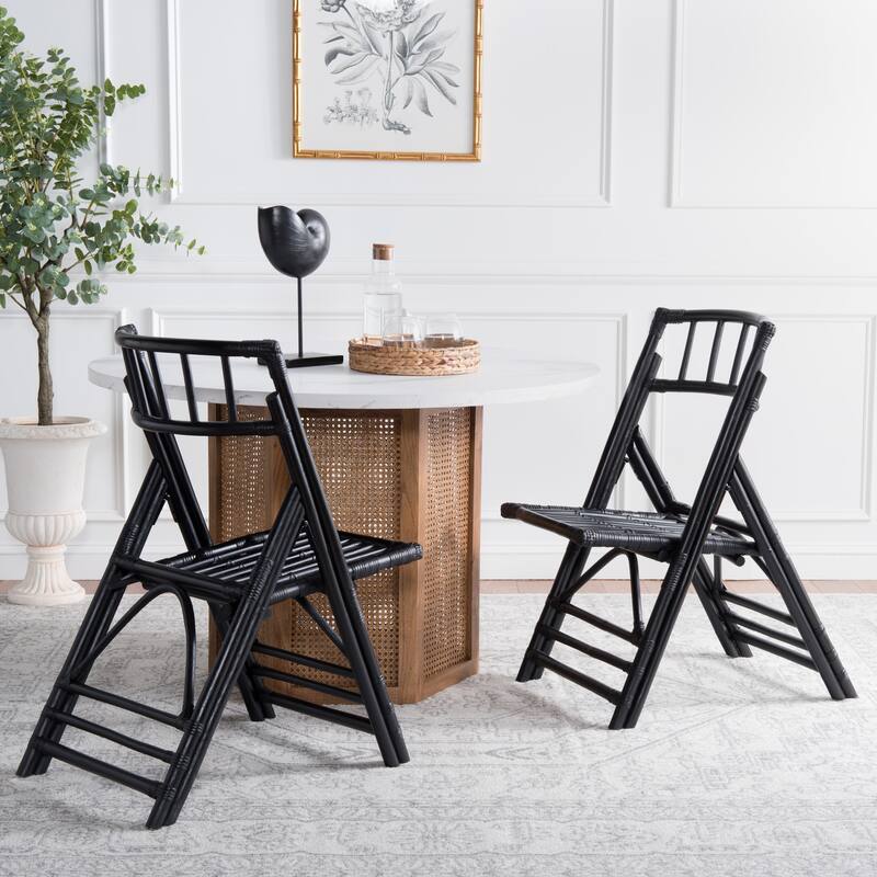 SAFAVIEH Maja Black Rattan Folding Accent Chair Set of 2 (Fully Assembled) - 19Wx28Dx35H