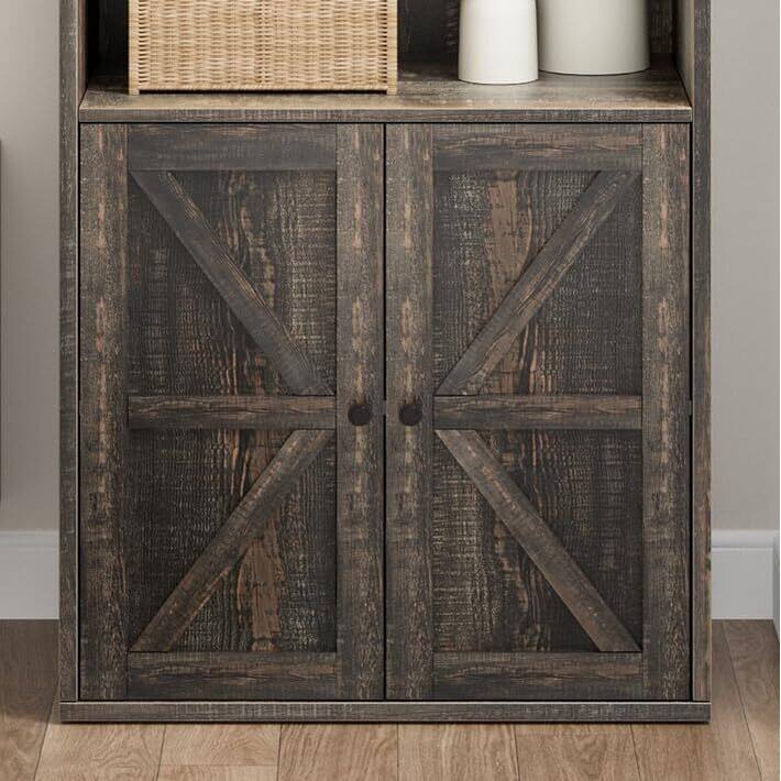 71.4" Tall Bookshelf, 4-Tier Bookcase, Book Shelf, Open Storage Shelf with Doors