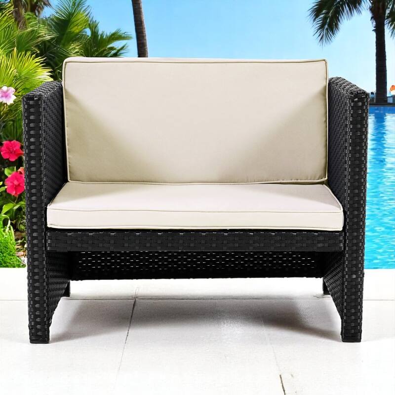 Outdoor Hot Tub Surround Spa Furniture Set with Storage Cabinet, Cushioned Seats - Beige Patio Lounge Set
