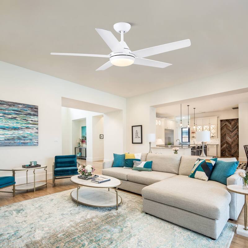 48 in. White Indoor Ceiling Fan with Dimmable LED Light and Remote - 48 INCHES