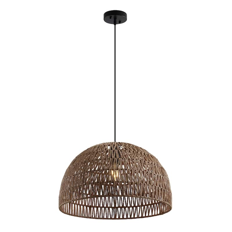 Jigu 1-Light Woven Rattan/Iron LED Pendant, by JONATHAN Y - 20" - Brown