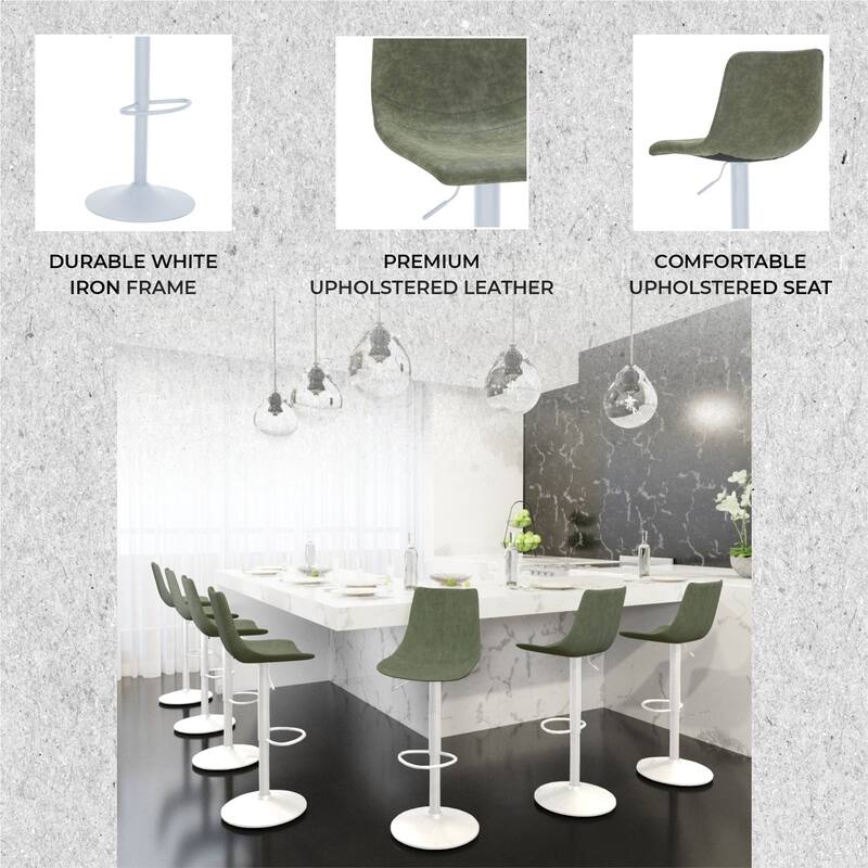 Adjustable Height Bar Stool in Leather Upholstery With White Iron Base Tilbury Collection