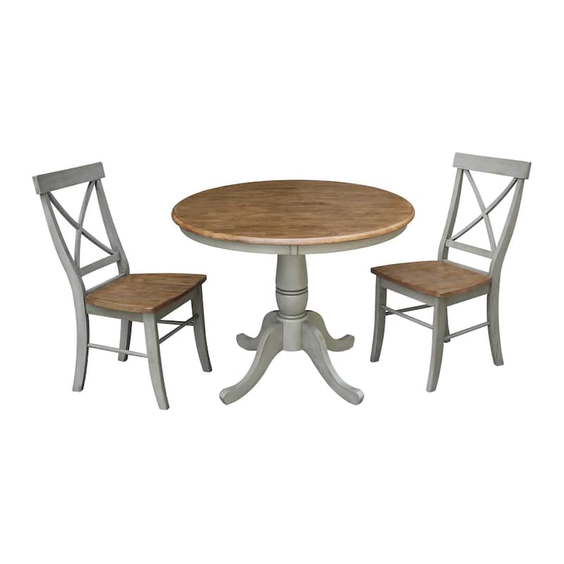 36" Round Top Pedestal Table With 2 X-Back Chairs - Set of 3 Pieces