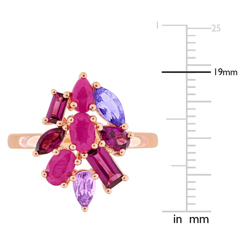 Miadora Multi-Shape Gemstone Floral Ring Sterling Silver