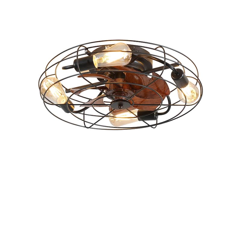 Ceiling Fan With Light, 20" farmhouse Low Profile Ceiling fan Lights With Remote Control, Enclosed 4x E26 Bulb Ceiling Fans