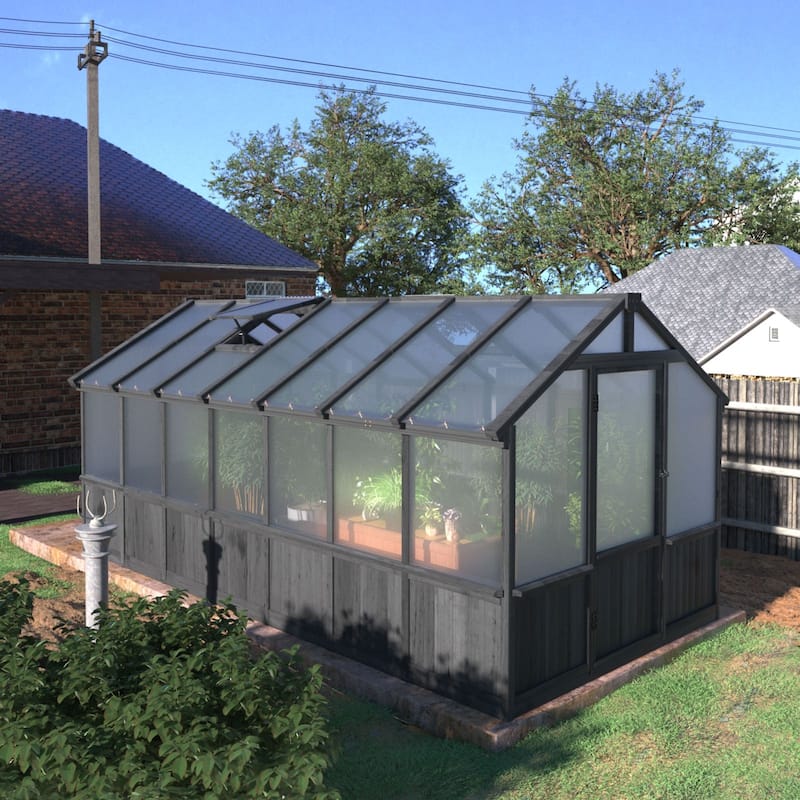 VEIKOUS Walk-in Wooden Greenhouse for Outside, Garden and Backyard, Black Greenhouse - 8'×14'