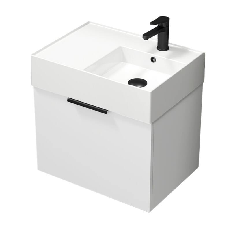 Nameeks Derin-2417-W-S-R Derin 24" Wall Mounted Single Basin Vanity - Gloss White / Black - Glossy