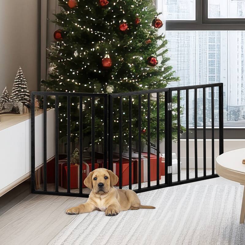 3-Panel Indoor Foldable Dog Gate - 54x24-Inch Wood Freestanding Pet Fence