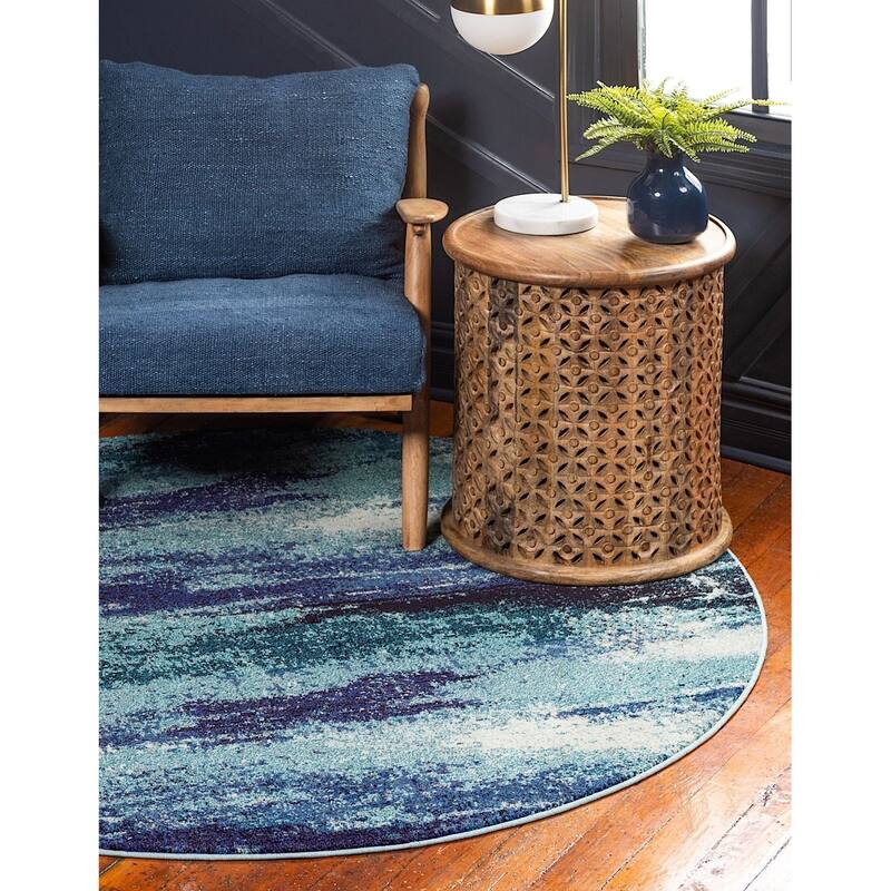 Contemporary Zhale Collection Area Rug - 8' Round - Blue