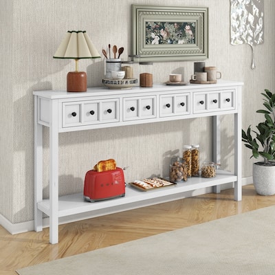 Rustic Entryway Console Table Sofa Table with Drawers and Bottom Shelf