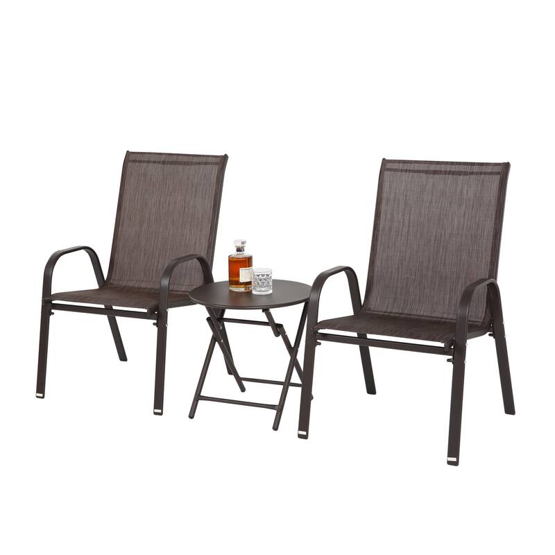 3-Piece Patio Bistro Set w/ 2 Camping Chairs, Steel Top Folding Table