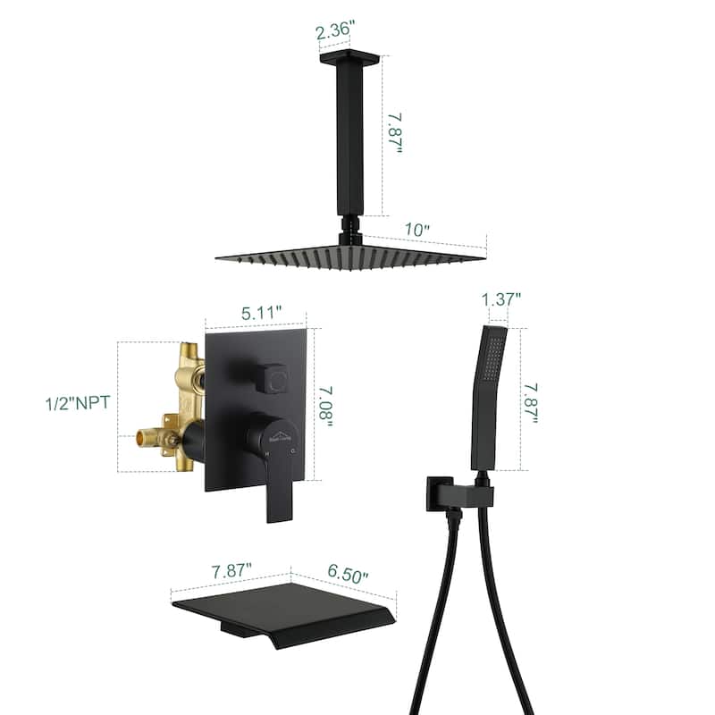 3-Function Ceiling Mount Shower Faucet with 10 in. Fixed Shower Head