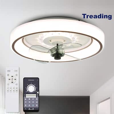 19" Oaks Aura Smart App Remote Dual Control Low Profile Ceiling Fan with Light, 6-Speed Flush Mount Ceiling Fan - White