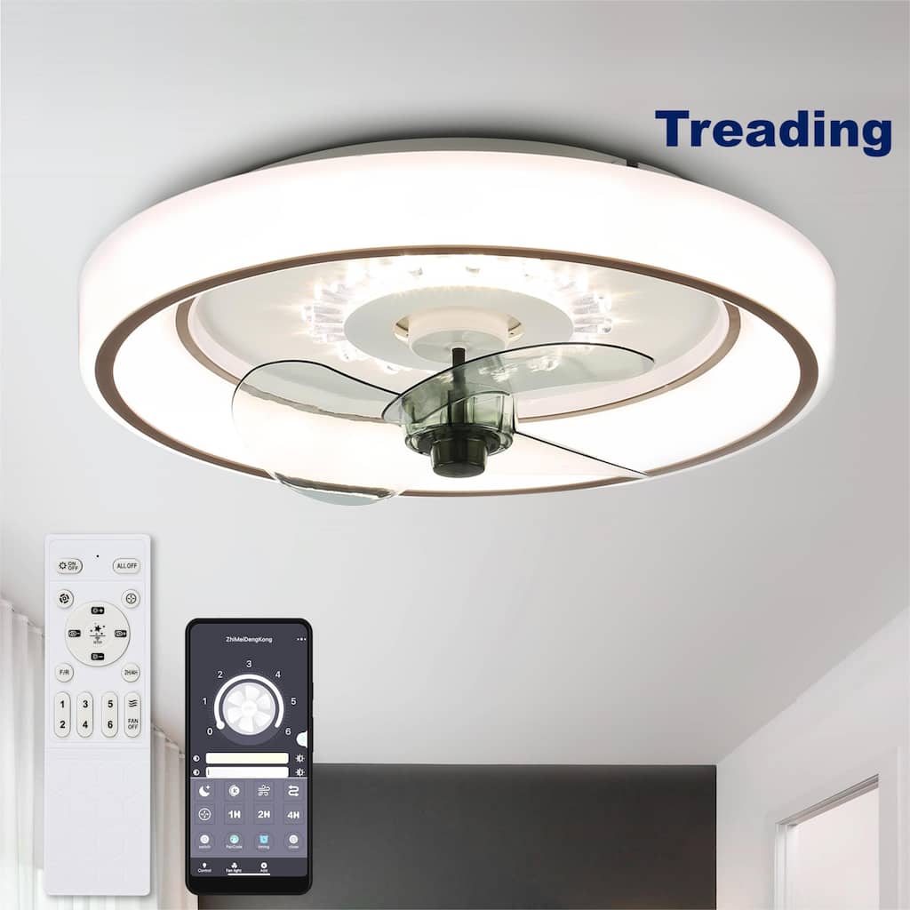 19" Oaks Aura Smart App Remote Dual Control Low Profile Ceiling Fan with Light, 6-Speed Flush Mount Ceiling Fan - White